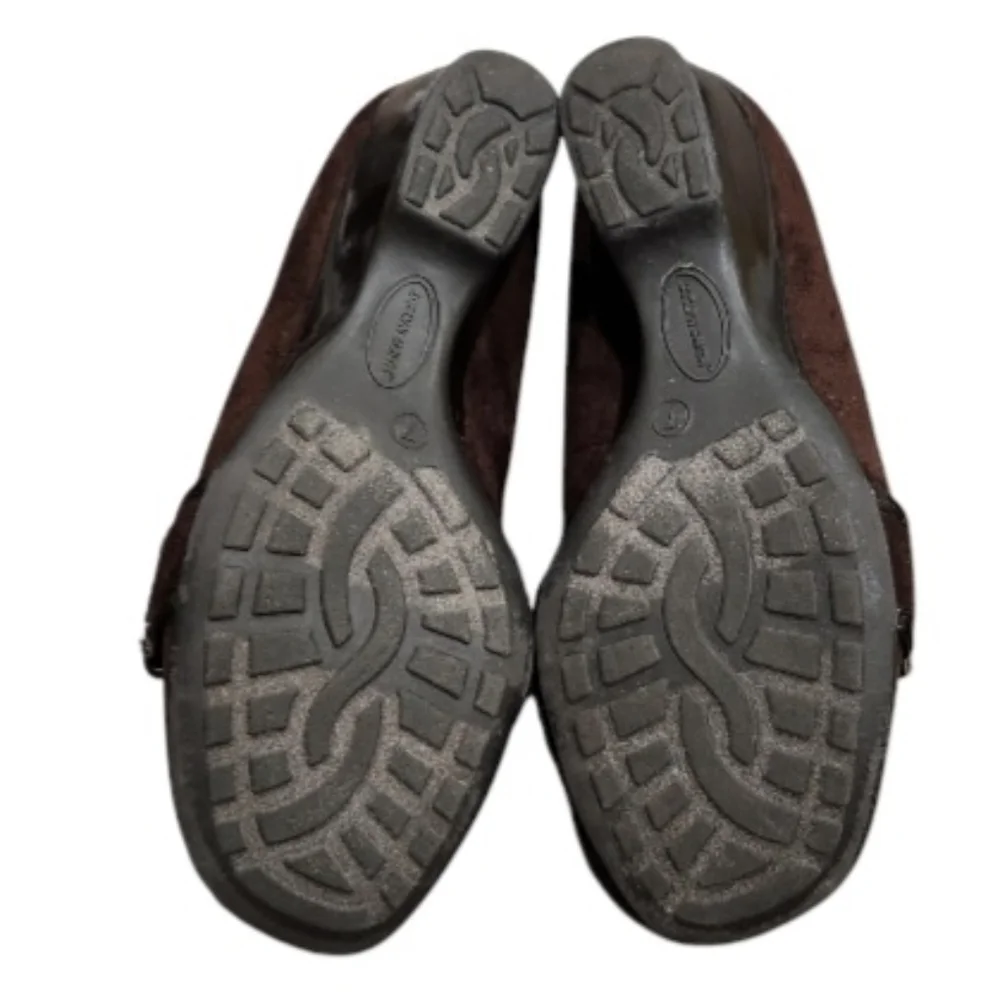 ❤️2/$18 Jaclyn Smith Brown Suede Wedge Heeled Loafer Leather Shoes 7